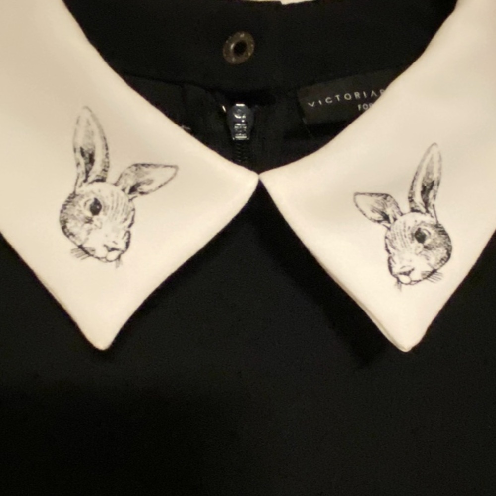 Victoria Beckham for Target Long Sleeve Black Dress w/Rabbits on Collar Size S